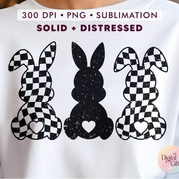 Checkered Black Easter Bunnies PNG, Easter Png, Easter Bunny Png, Retro Easter Png, Funny Easter Png, Sublimation Designs, Digital Download