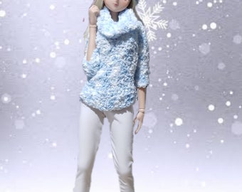 Snow Bunny - Sweater, Beanie, Infinity Scarf and Leg Warmers Knitting Patterns for Smart Doll