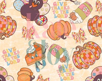Retro Groovy Thanksgiving Fall Christian Seamless Repeating Pattern | PNG | 300 DPI
