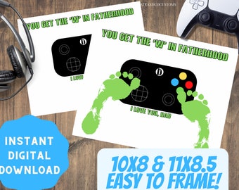Gamer Dad Fathers Day Gift Footprint Card Craft Idea, Video Gaming Daddy Handprint Art Preschool Controller Toddler, COD, Easy Printable