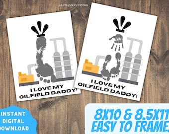 Oilfield Dad Fathers Day Gift Footprint Oil Rig Card Craft Idea, Driller Daddy Preschool, Toddler, Offshore Life, Easy Printable