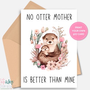 Mors dag-kort med utter | Digitalt gratulationskort till mamma | Utskrivbar söt djurpresent till mamma | PDF-nedladdning
