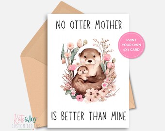 Mother’s Day Card with Otter | Digital Greeting Card for Mom | Printable Cute Animal Gift for Mum | PDF Download