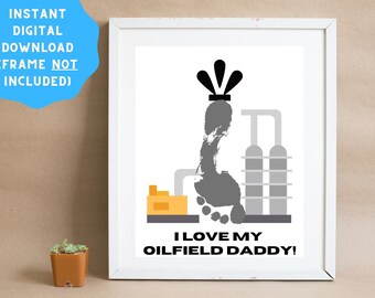 Oilfield Dad Fathers Day Gift Footprint Oil Rig Card Craft Idea, Driller Daddy Preschool, Toddler, Offshore Life, Easy Printable