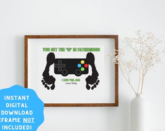 Gamer Dad Fathers Day Gift Footprint Controller Card Craft Idea, Video Gaming Daddy Handprint Art Preschool, Kindergarten Toddler, Printable