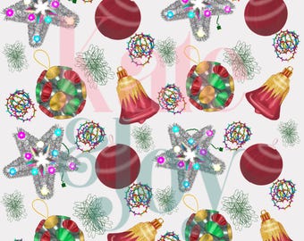 Vintage Christmas Ornament Seamless Repeating Pattern | PNG | 300 DPI | Nostalgic 90s 80s Holiday Tree | Nostalgia Xmas