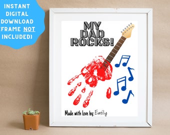 Fathers Day Printable Handprint Art, Craft for Dad from Kids, Instant Download DIY Art, Preschooler or Toddler Gift to Daddy Guitar Father's