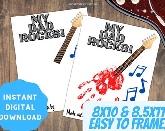 Fathers Day Gift Handprint Printable Paint Craft Dad Daddy Long Distance Preschool Kindergarten Toddler Musician Guitar Father's Day Church