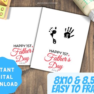Primo regalo per la festa del papà da bambino, impronta di impronta di mano, artigianato, ricordo fai da te nuovo papà, ragazzo neonato fai da te, biglietto economico, stampabile