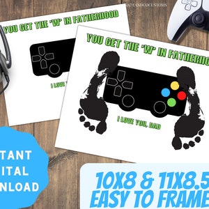 Gamer Papa Vatertagsgeschenk Fußabdruck Karte Bastelidee, Videospiel Daddy Handabdruck Art Vorschule Controller Kleinkind, COD, einfach druckbar