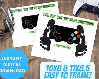 Gamer Dad Fathers Day Gift Footprint Card Craft Idea, Video Gaming Daddy Handprint Art Preschool Controller Toddler, COD, Easy Printable