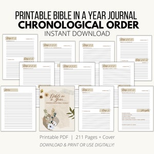 Plano de Leitura da Bíblia de Capa a Capa, Planejador de Escrituras para Imprimir, Diário Bíblico Digital, Download Devocional, Bíblia Cronológica em um Ano