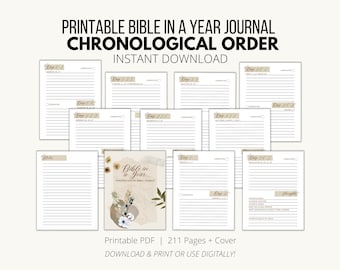 Piano di lettura della Bibbia da copertina a copertina, pianificatore delle Scritture stampabile, diario digitale della Bibbia, download di materiale devozionale, Bibbia cronologica in un anno