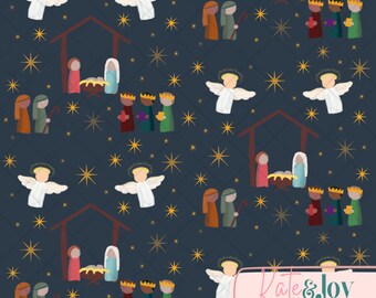 Nativity Christmas Seamless Repeating Pattern | PNG | 300 DPI | Holiday | Baby Jesus Wisemen Shepherds Mary Joseph | Christian