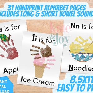 Alphabet Handprint Art | Printable ABC Hand Print Book | Preschool Activities | Paint Craft for Kids | Digital Download | Handprint Template