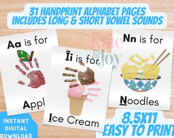 Alphabet Handprint Art | Printable ABC Hand Print Book | Preschool Activities | Paint Craft for Kids | Digital Download | Handprint Template
