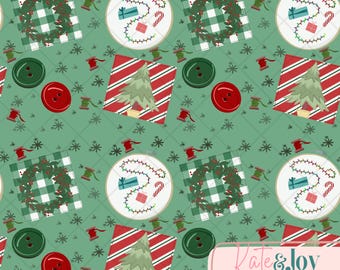 Stitchwork Christmas Seamless Repeating Pattern | PNG | 300 DPI | Sewing Holiday Cross Stitch | Crafter Xmas