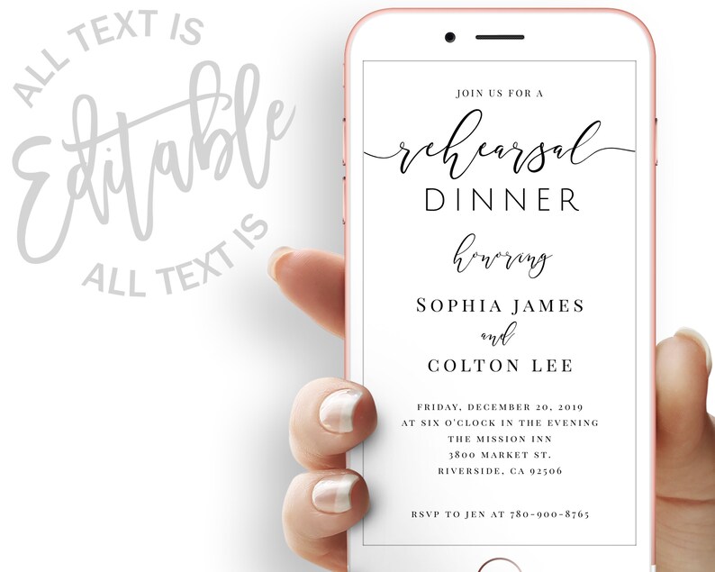 Modern Rehearsal Dinner Evite Template Simple Rehearsal Evite Etsy