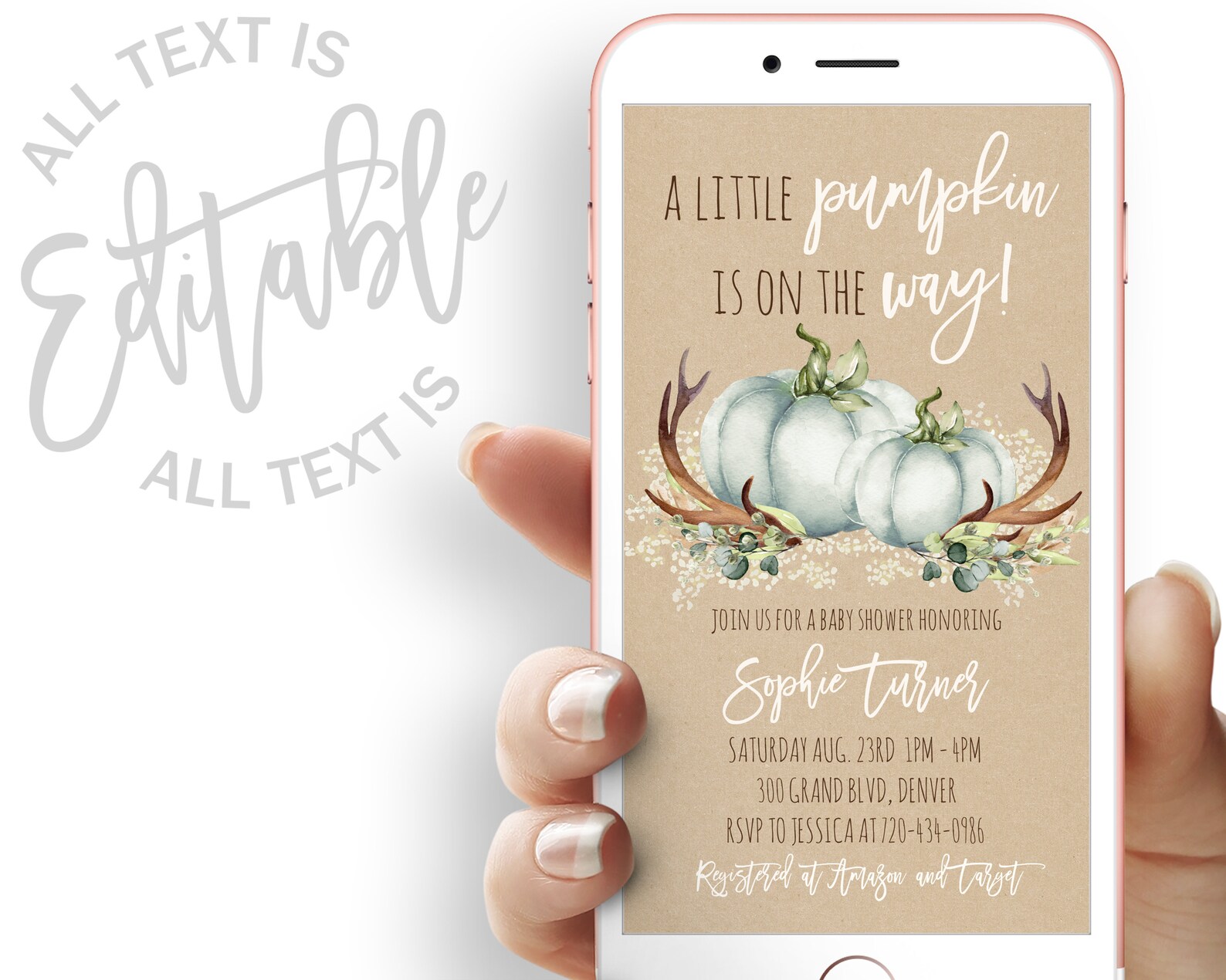 Little Pumpkin Baby Shower Evite Fall Baby Shower Electronic Etsy