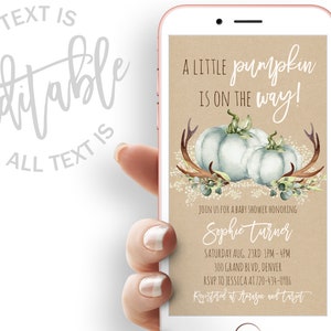 Little Pumpkin Baby Shower Evite Fall Baby Shower Electronic Invitation Template Rustic Pumpkin Baby Shower Electronic Invite Digital Invite
