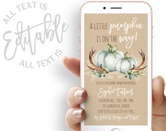 Little Pumpkin Baby Shower Evite Fall Baby Shower Electronic Invitation Template Rustic Pumpkin Baby Shower Electronic Invite Digital Invite