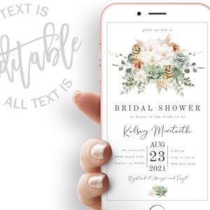 Succulent Bridal Shower Evite Desert Floral Bridal Shower Electronic Invitation Forest Bridal Shower Electronic Invite Modern Bridal Evite