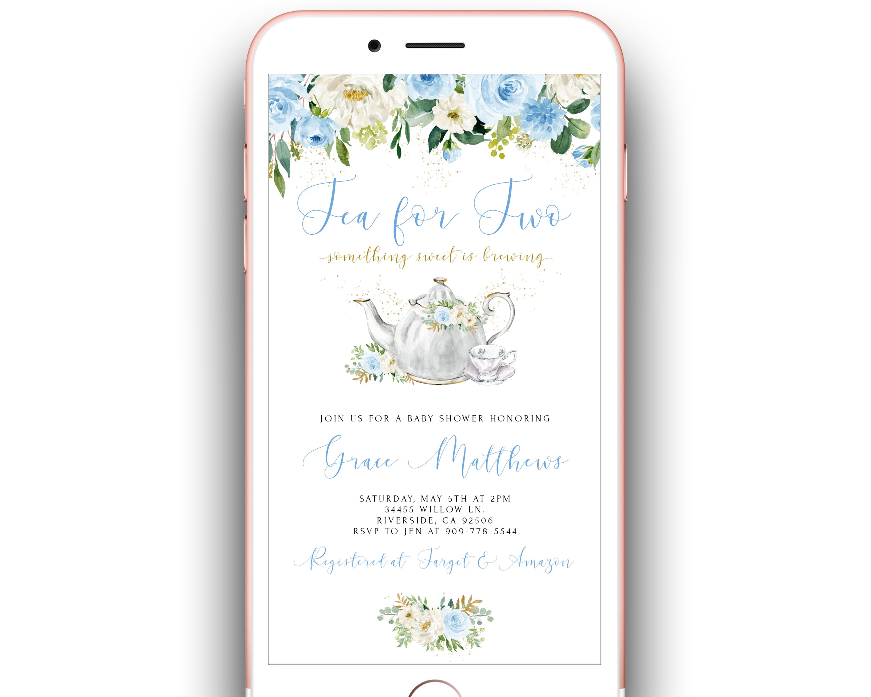 Tea for Two Baby Shower Evite A Baby is Brewing Floral Baby Etsy