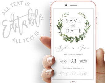 Greenery Wreath Save the Date Evite Template Eucalyptus Save the Date Evite Eucalyptus Save Our Date Evite Save the Date Text Invitation