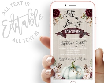 Pumpkin Baby Shower Evite Fall Baby Shower Electronic Invitation Template Fall In Love Baby Shower Electronic Invite Fall Digital Invite