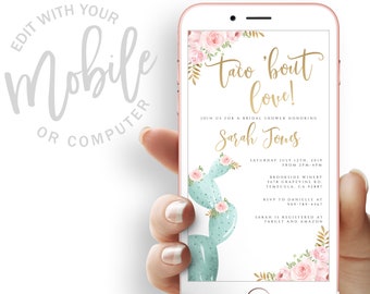 Taco Bout Love Bridal Shower Evite Fiesta Bridal Shower Electronic Invitation Template Pink Floral Bridal Shower Electronic Invite