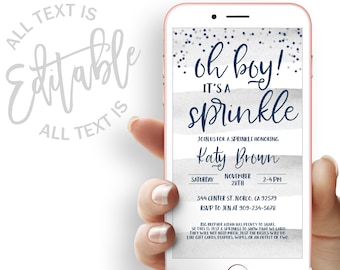 Blue Sprinkle Baby Shower Evite Polka Dots Baby Shower Electronic Invitation Blue And Gray Baby Shower Electronic Invite Digital Invite