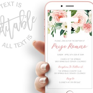 Pink Floral Baptism Evite Girl Baptism Electronic Invitation Christening Electronic Invite Pink Digital Invite Dedication Floral Evite