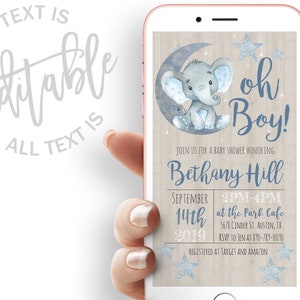 Elephant Baby Shower Evite Moon and Stars Baby Shower Electronic Invitation Template Elephant Baby Shower Electronic Invite Digital Invite