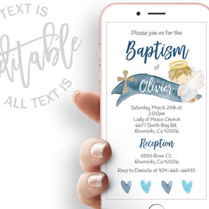Blue Boy Baptism Evite Angel Baptism Electronic Invitation Christening Electronic Invite Blue Digital Invite Dedication Watercolor Evite