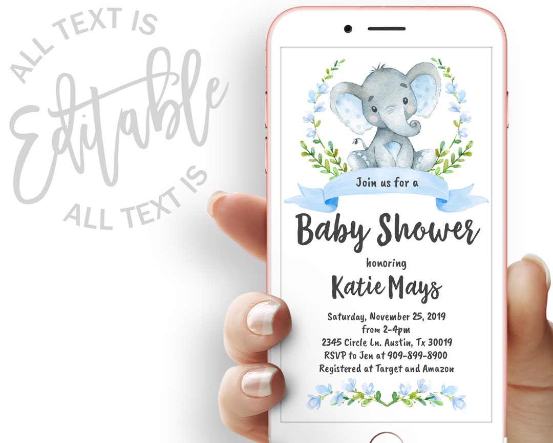 Blue Elephant Baby Shower Evite Floral Baby Shower Electronic