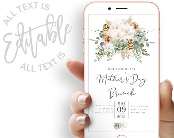 Mother's Day Bruch Evite Floral Cactus Mother's Day Electronic Invite Mother's Day Brunch Digital Invite Succulent Mother's Day Evite