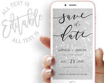 Glitter Save the Date Evite Template Simple Save the Date Evite Modern Save the Date Text Invitation Simple Wedding Save Our Date Evite