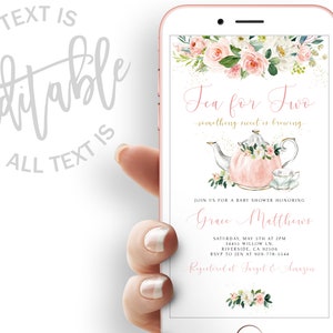 Tea For Two Baby Shower Evite A Baby is Brewing Floral Baby Shower Electronic Invite Something Sweet Is Brewing Baby Shower Digital Invite
