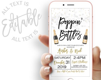 Poppin' Bottles Party Evite Champagne New Years Electronic Invitation New Years Eve Party Electronic Invite Bottles New Years Digital Invite