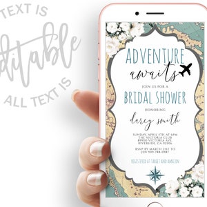 Adventure Awaits Bridal Shower Evite Floral Bridal Shower Electronic Invitation Traveling Bridal Shower Electronic Invitation Map Evite