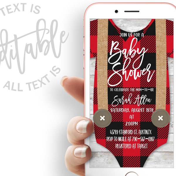 Lumberjack Baby Shower Evite Lumberjack Baby Shower Electronic Invitation Template Lumberjack Baby Shower Electronic Invite Digital Invite