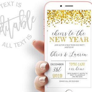 Cheers To A New Year Party Evite Gold New Years Electronic Invitation New Years Eve Party Electronic Invite Glitter New Years Digital Invite image 1