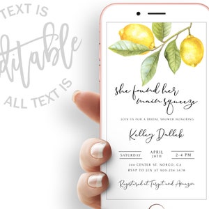 Main Squeeze Bridal Shower Evite Lemon Bridal Shower Electronic Invite Template Citrus Bridal Shower Electronic Invite Lemon Digital Invite