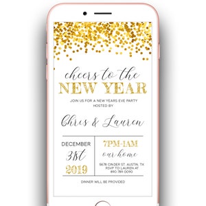 Cheers To A New Year Party Evite Gold New Years Electronic Invitation New Years Eve Party Electronic Invite Glitter New Years Digital Invite image 2