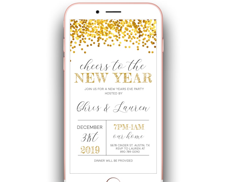 Cheers To A New Year Party Evite Gold New Years Electronic Invitation New Years Eve Party Electronic Invite Glitter New Years Digital Invite image 2