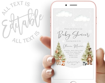 Woodland Baby Shower Evite Baby It's Cold Outside Baby Shower Electronic Invitation Winter Animals Baby Shower Digital Electronic Invite