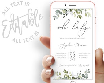 Greenery Oh Boy Baby Shower Evite Eucalyptus Baby Shower Electronic Invitation Baby Shower Electronic Invite Greenery Oh Boy Digital Invite