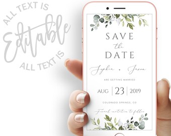 Greenery Save the Date Evite Template Eucalyptus Save the Date Evite Save the Date Text Invitation Greenery Wedding Save Our Date Evite