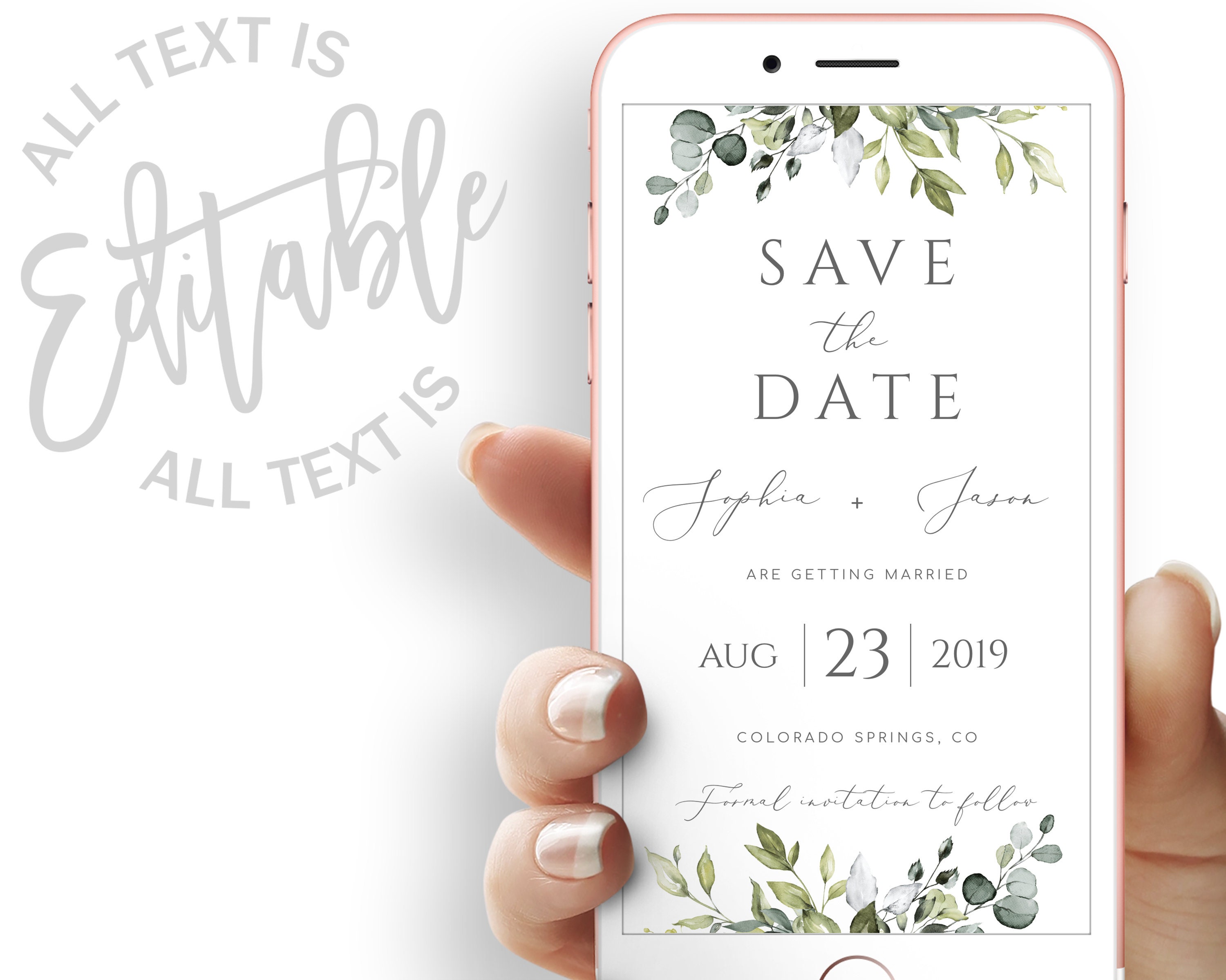 Greenery Save the Date Evite Template Eucalyptus Save the Date