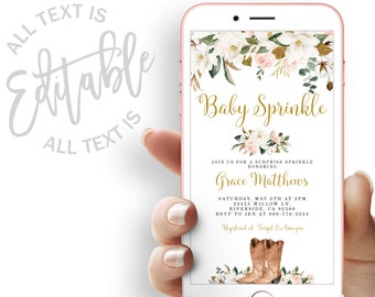 Cowgirl Sprinkle Baby Shower Evite Magnolia Floral Baby Shower Electronic Invitation Boots Baby Shower Electronic Invite Digital Invite